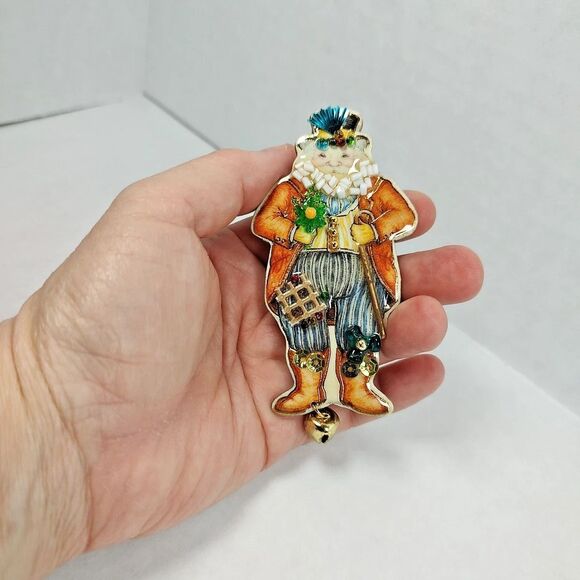 Lot of 4 Christmas Brooches Santa Claus Snowman Poinsettia Christmas Tree Used - Picture 13 of 13